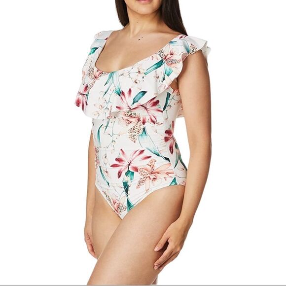 LA Blanca Womens Off Shoulder Ruffle One Piece Swimsuit - Picture 13 of 14